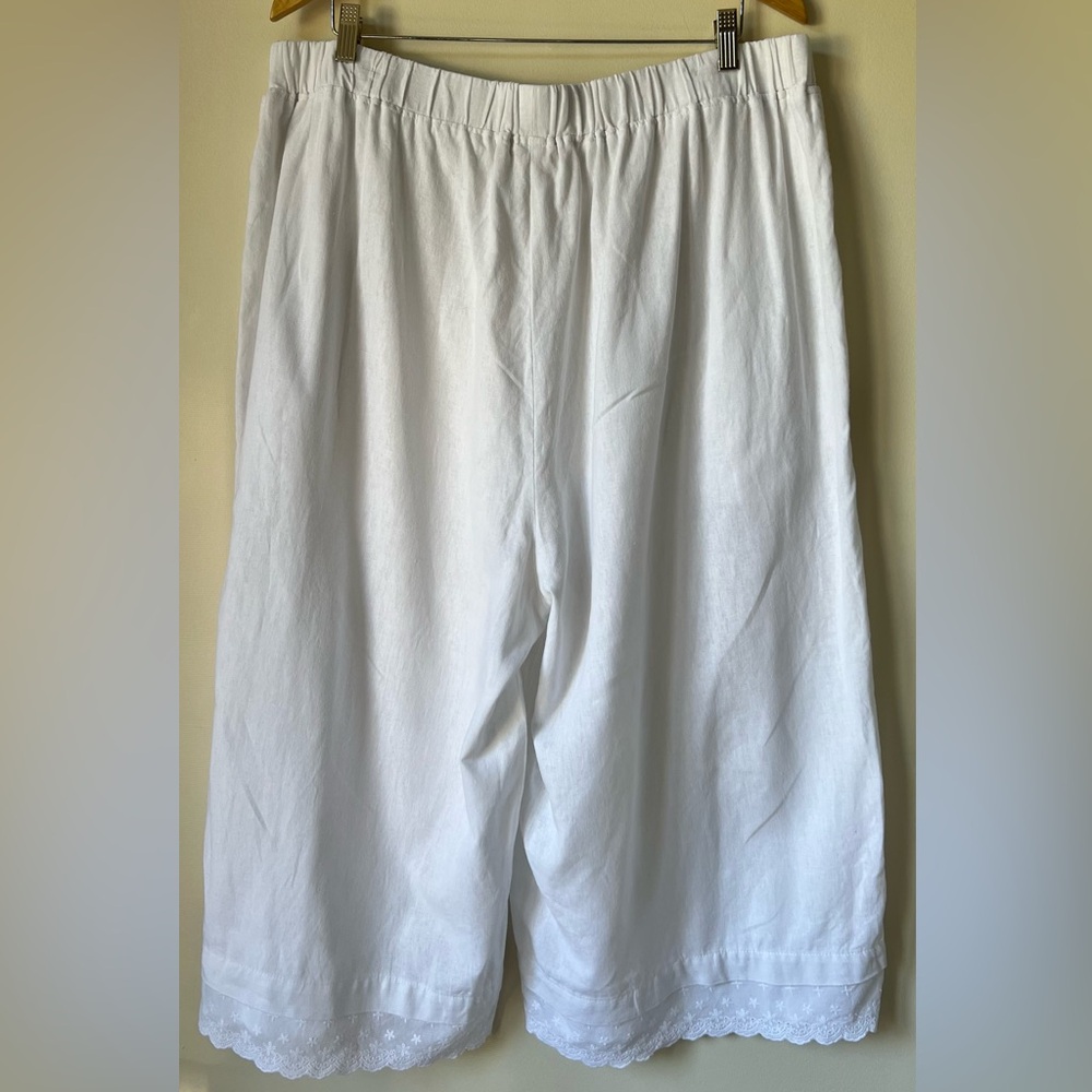 Cynthia Rowley Linen Blend White Wide Leg Pants Lace Eyelet Hem Size 2X - Picture 3 of 7